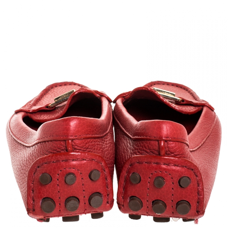 Pre Owned Tory Burch Red Kendrick Driving Loafers Size 38