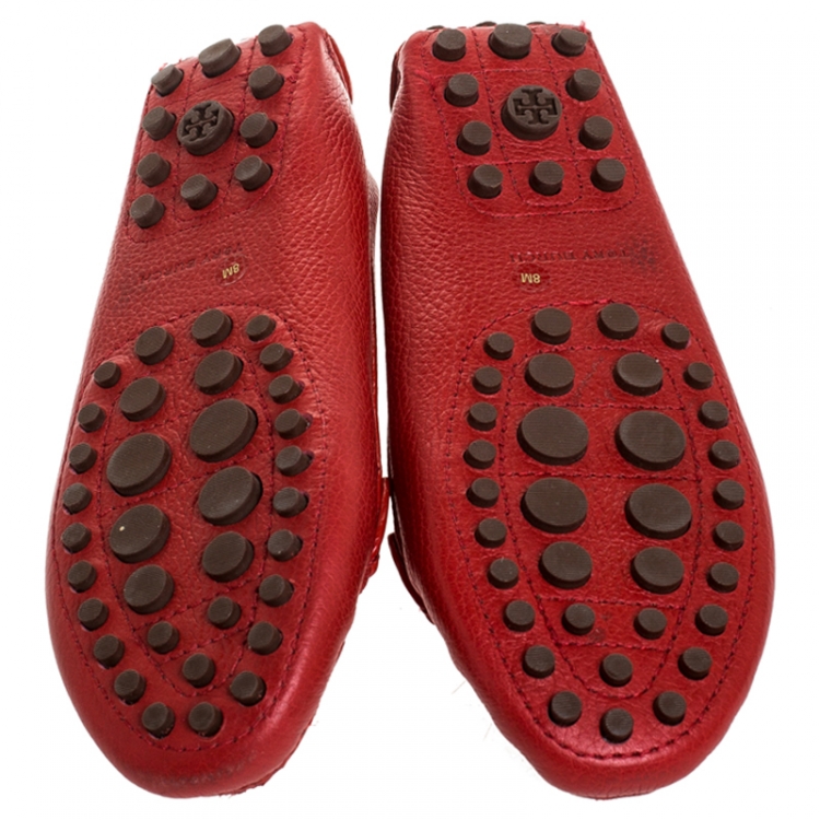 Pre Owned Tory Burch Red Kendrick Driving Loafers Size 38