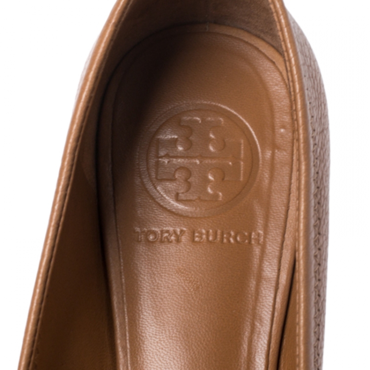 Pre Owned Tory Burch Brown Leather Reva Pebbled Ballet Flats Size 36.5