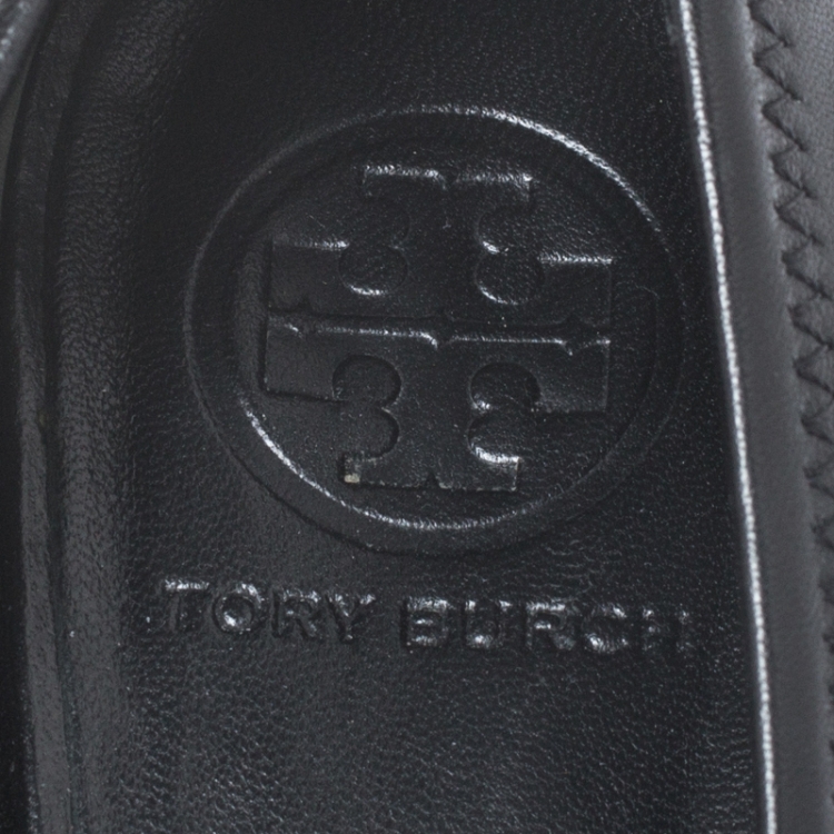 Pre Owned Tory Burch Black Leather Sally Wedge Pumps Size 39