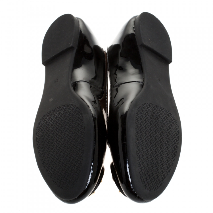 Pre Owned Tory Burch Black Patent Leather Reva Peep Toe Ballet Flats Size 37.5