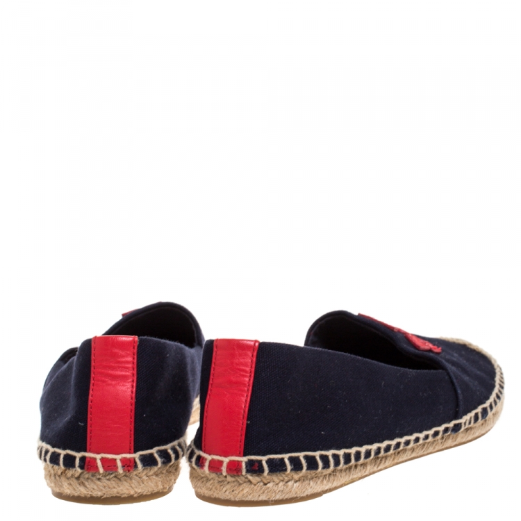 Pre Owned Tory Burch Navy Blue/Red Canvas Weston Espadrilles Flats Size 37.5