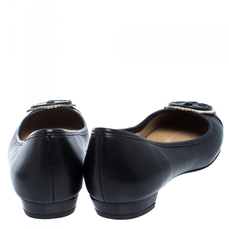 Pre Owned Tory Burch Black Leather Ballet Flats Size 38