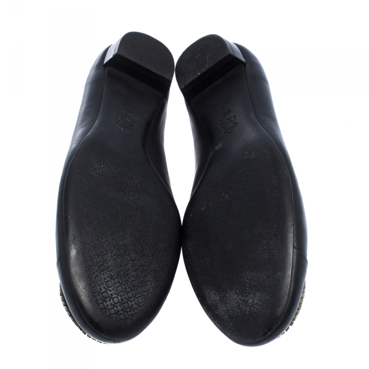 Pre Owned Tory Burch Black Leather Ballet Flats Size 38