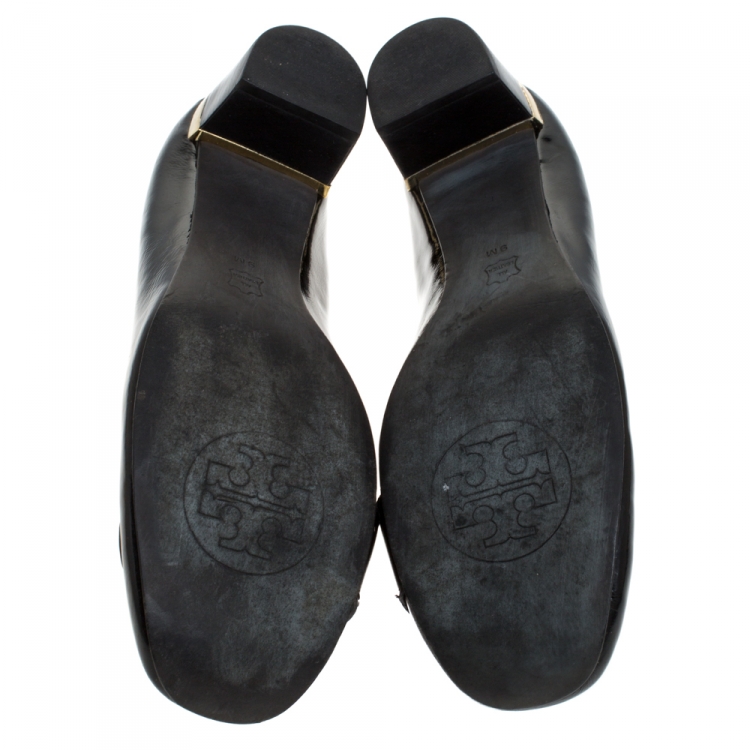 Pre Owned Tory Burch Black Patent Leather Marion Block Heel Pumps Size 39