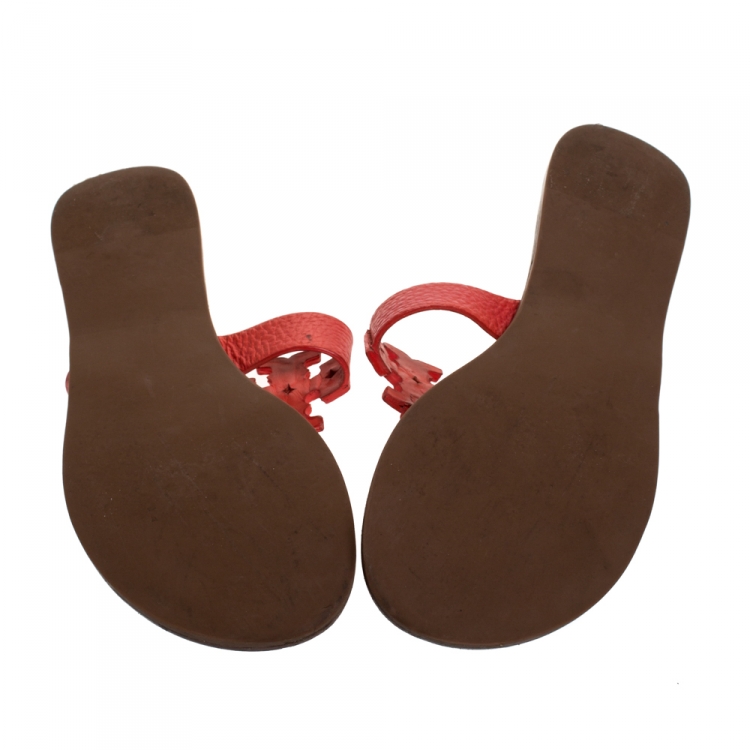 Pre Owned Tory Burch Red Leather Moore Flat Thong Sandals Size 38