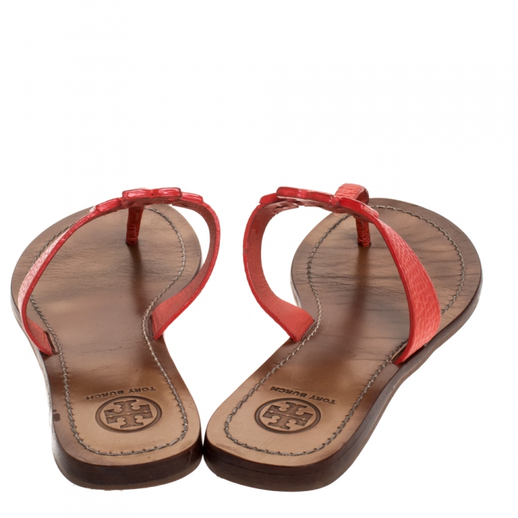 Pre Owned Tory Burch Red Leather Moore Flat Thong Sandals Size 38
