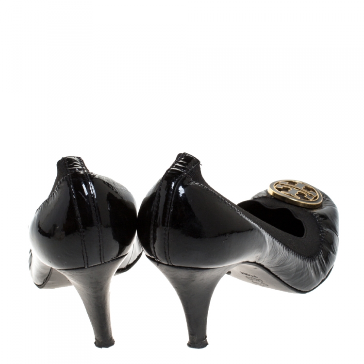 Pre Owned Tory Burch Black Patent Leather Scrunch Pumps Size 37.5