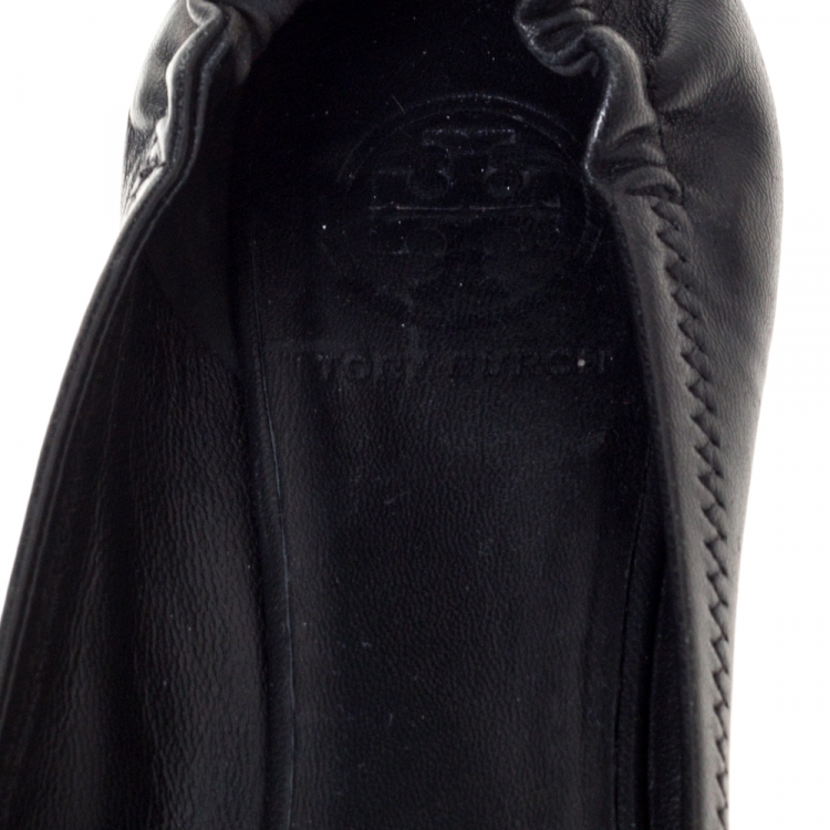 Pre Owned Tory Burch Black Leather Reva Ballet Flats Size 37.5