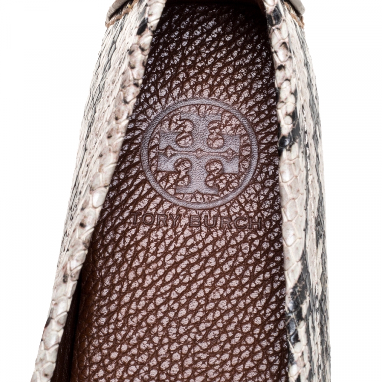 Pre Owned Tory Burch Beige/Brown Python Effect Leather Kendrick Driving Loafers Size 36
