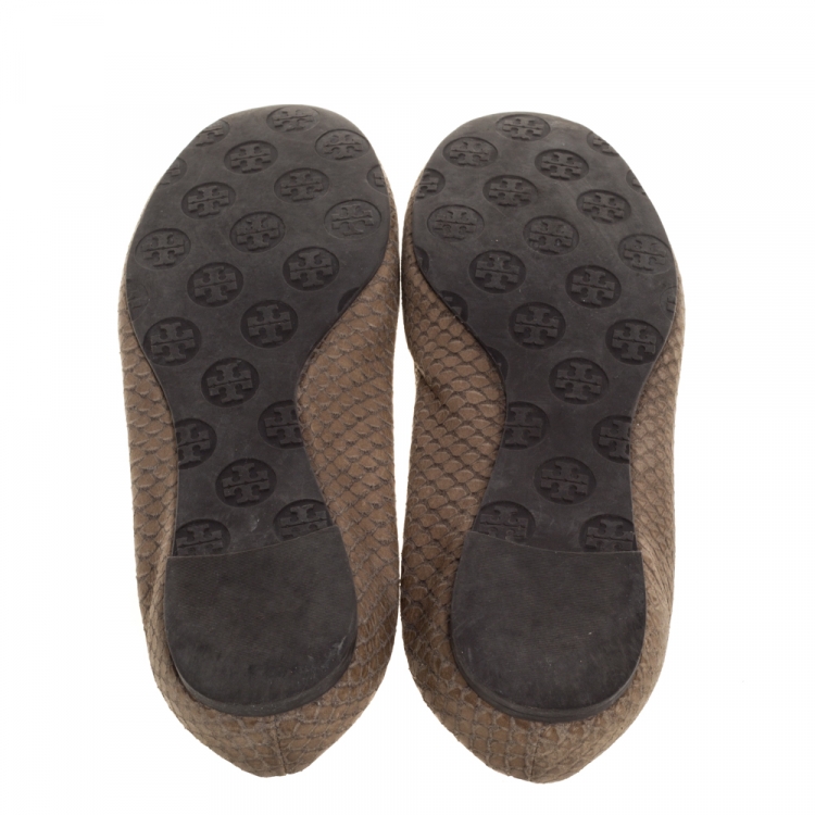 Pre Owned Tory Burch Brown Python Embossed Leather Reva Ballet Flats Size 39.5