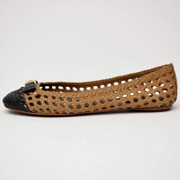 Pre Owned Tory Burch Carlyle Woven Leather Ballerinas Size 38