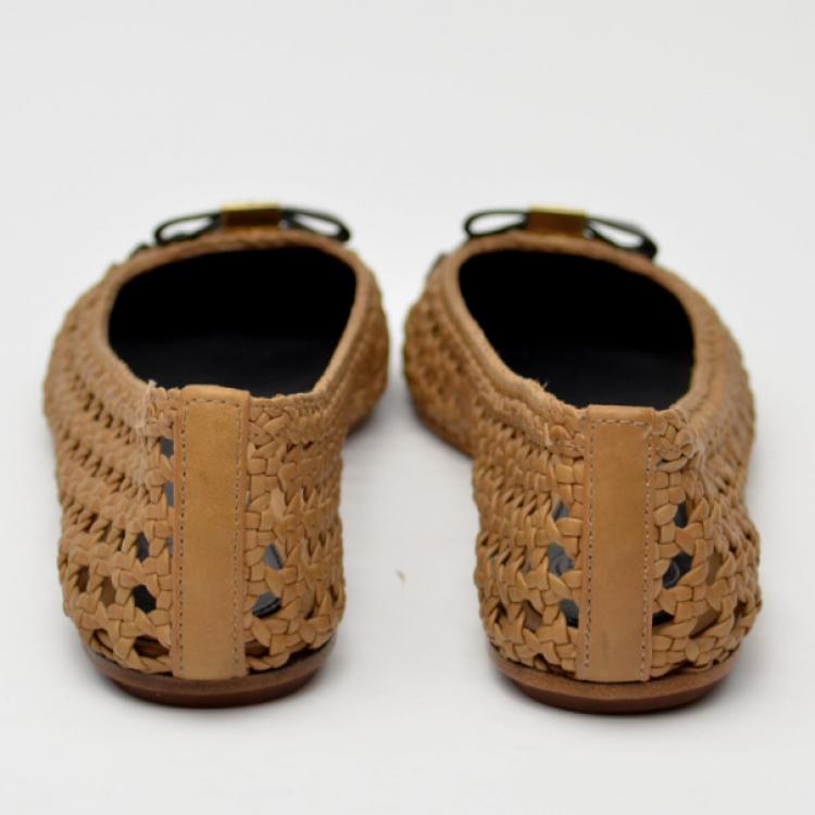 Pre Owned Tory Burch Carlyle Woven Leather Ballerinas Size 38