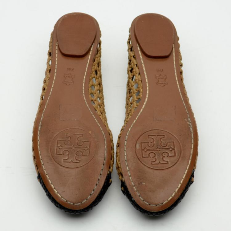 Pre Owned Tory Burch Carlyle Woven Leather Ballerinas Size 38