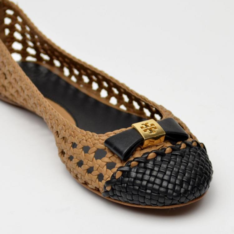 Pre Owned Tory Burch Carlyle Woven Leather Ballerinas Size 38