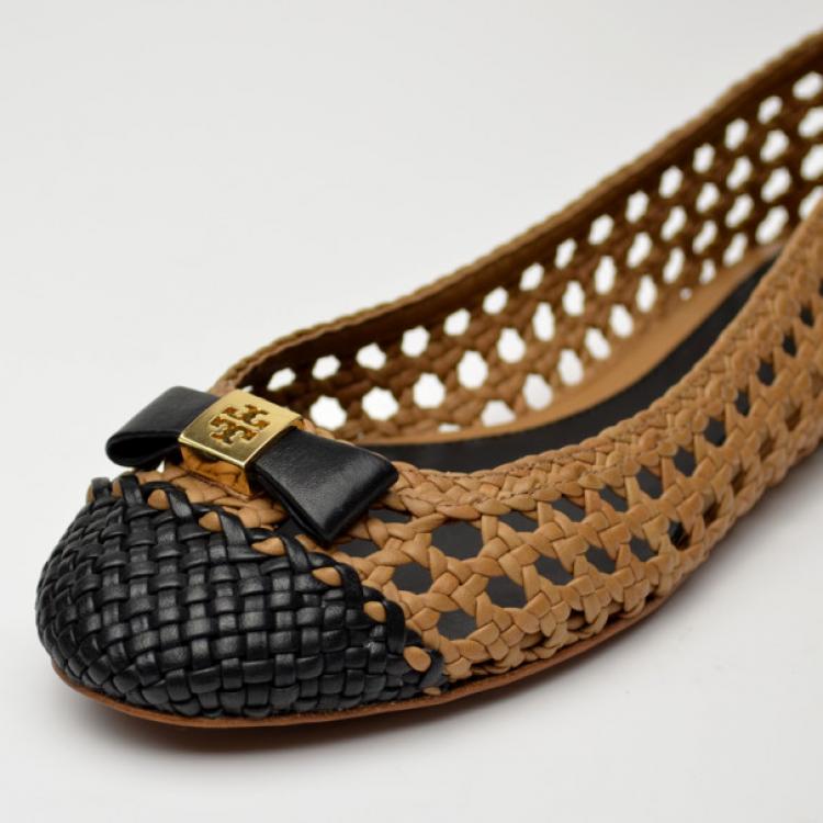 Pre Owned Tory Burch Carlyle Woven Leather Ballerinas Size 38