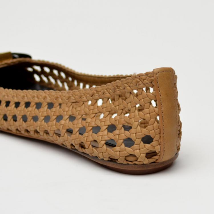 Pre Owned Tory Burch Carlyle Woven Leather Ballerinas Size 38