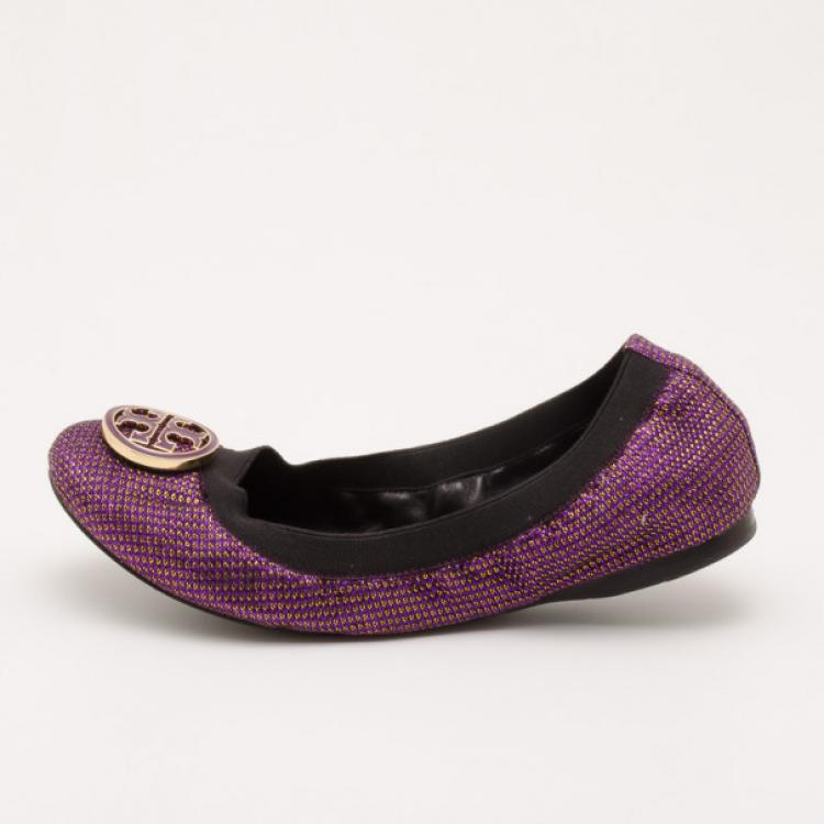 Pre Owned Tory Burch Purple Metallic Flats Size 38.5