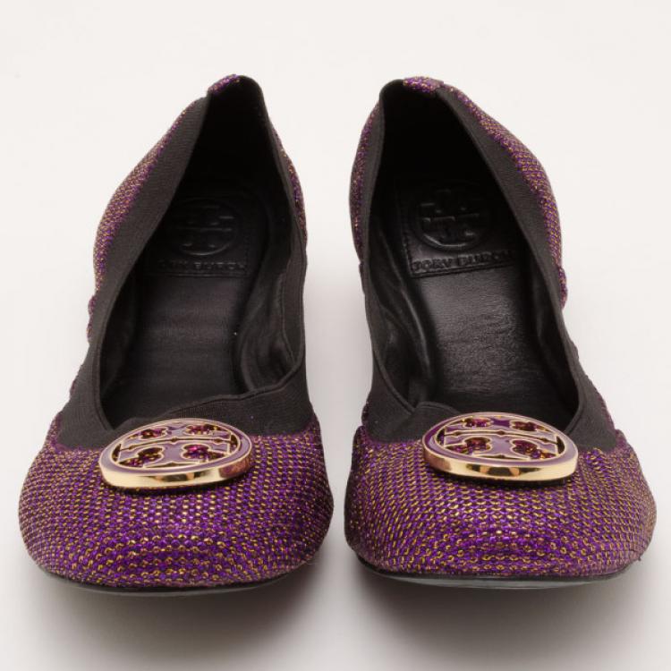 Pre Owned Tory Burch Purple Metallic Flats Size 38.5