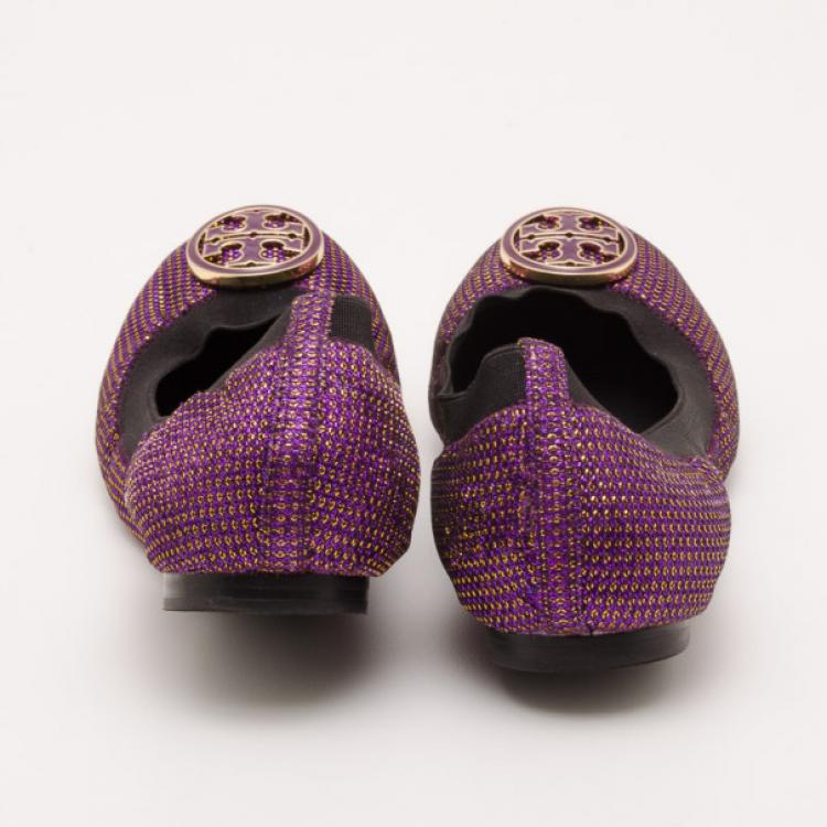 Pre Owned Tory Burch Purple Metallic Flats Size 38.5
