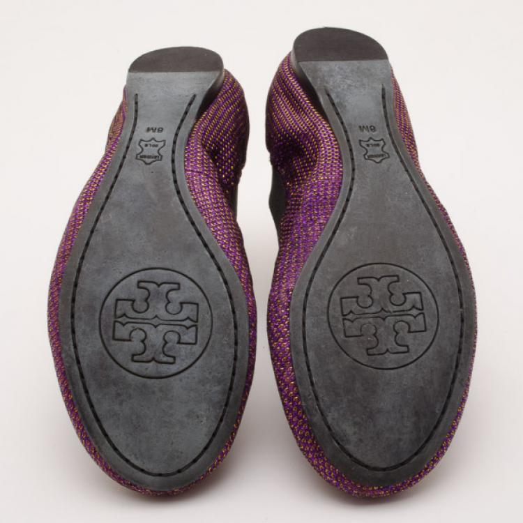 Pre Owned Tory Burch Purple Metallic Flats Size 38.5