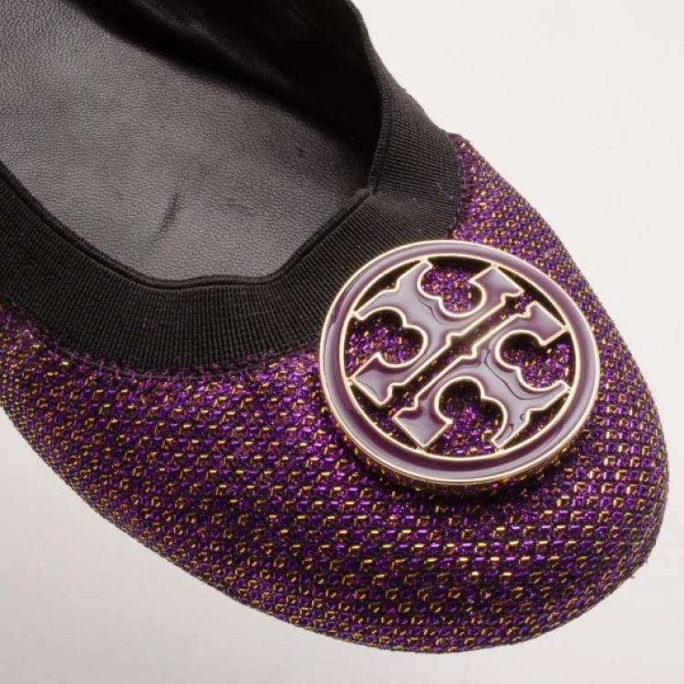 Pre Owned Tory Burch Purple Metallic Flats Size 38.5