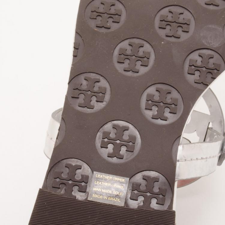Pre Owned Tory Burch Silver Metallic 'Miller' Sandals Size 37.5