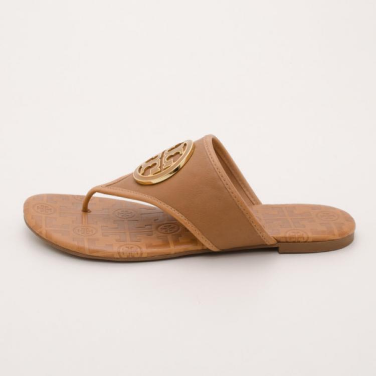 Pre Owned Tory Burch Brown Logo Sandals Size 38.5