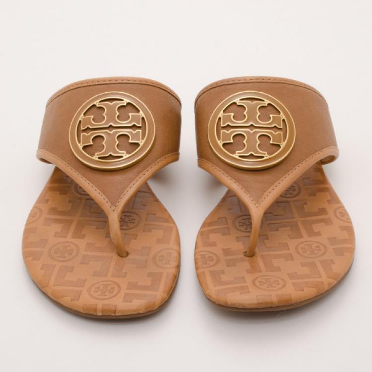 Pre Owned Tory Burch Brown Logo Sandals Size 38.5