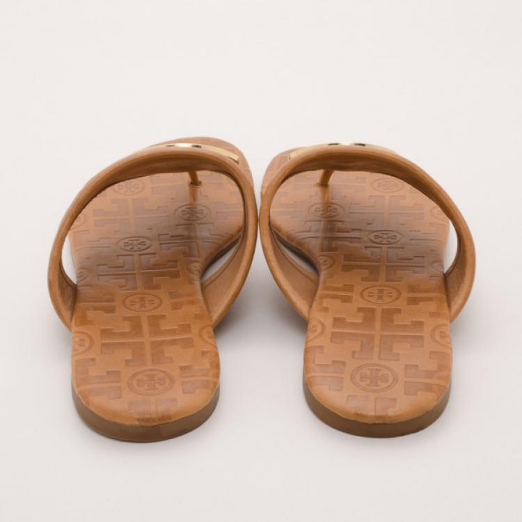 Pre Owned Tory Burch Brown Logo Sandals Size 38.5