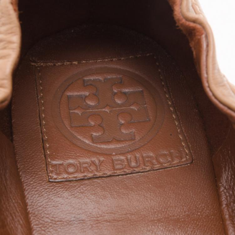 Pre Owned Tory Burch Tan 'Shelby' Ballerina Flats Size 37.5