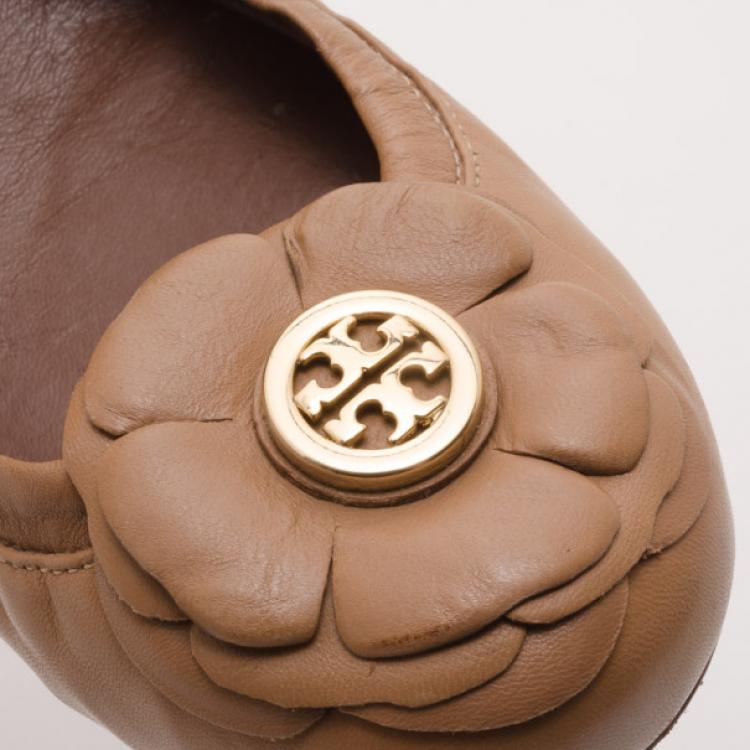 Pre Owned Tory Burch Tan 'Shelby' Ballerina Flats Size 37.5