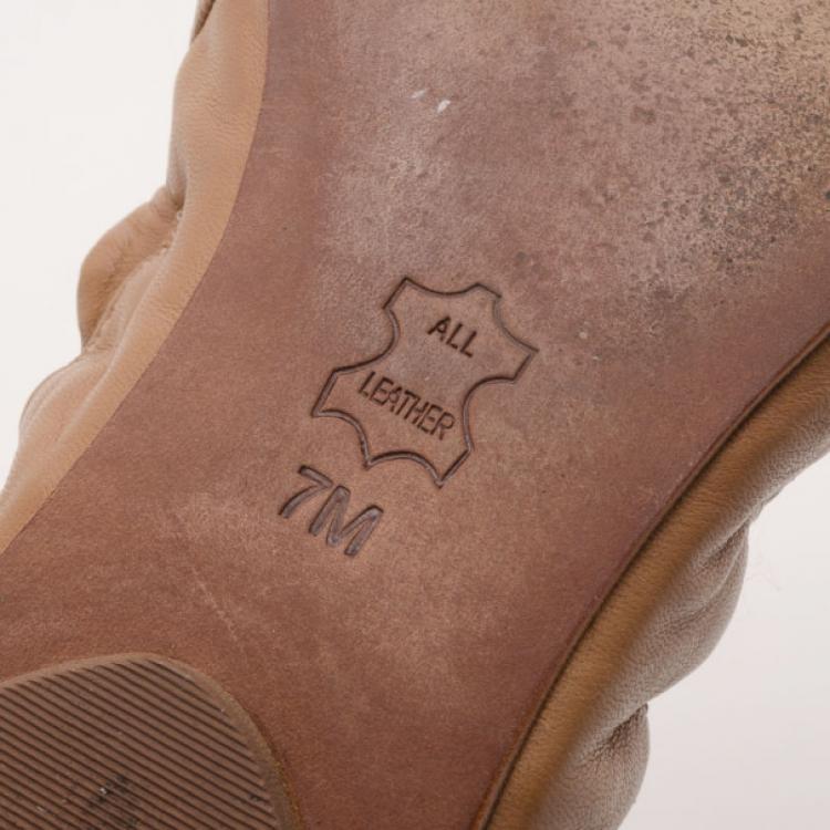 Pre Owned Tory Burch Tan 'Shelby' Ballerina Flats Size 37.5