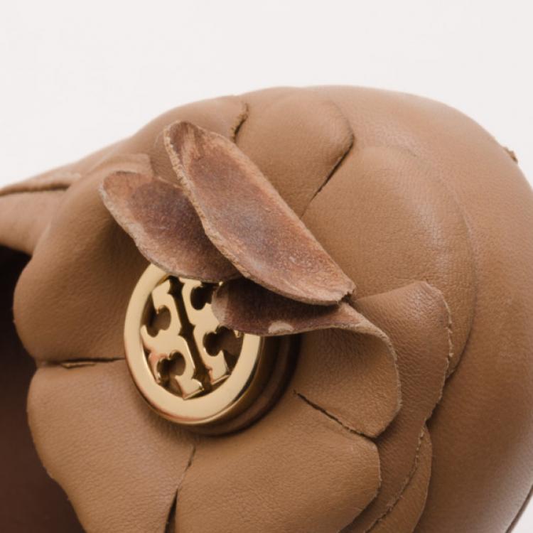 Pre Owned Tory Burch Tan 'Shelby' Ballerina Flats Size 37.5