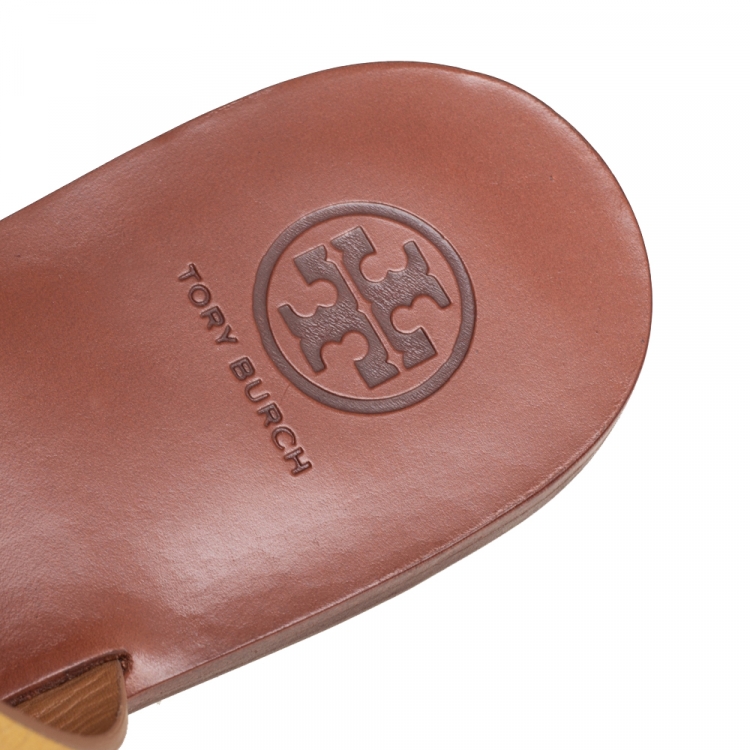 Pre Owned Tory Burch Gold Leather Thong Flats Sandals Size 37.5