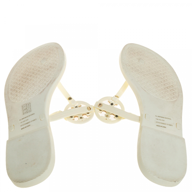 Pre Owned Tory Burch Off-white Jelly Mini Miller Thong Flat Sandals Size 41
