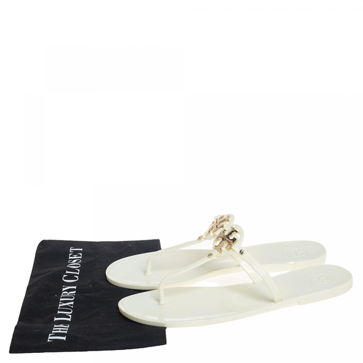 Pre Owned Tory Burch Off-white Jelly Mini Miller Thong Flat Sandals Size 41