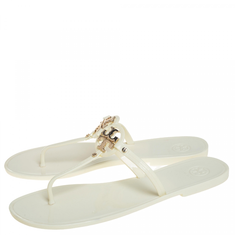 Pre Owned Tory Burch Off-white Jelly Mini Miller Thong Flat Sandals Size 41