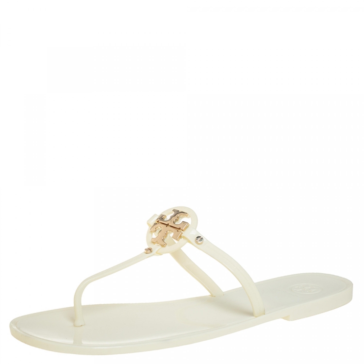 Pre Owned Tory Burch Off-white Jelly Mini Miller Thong Flat Sandals Size 41