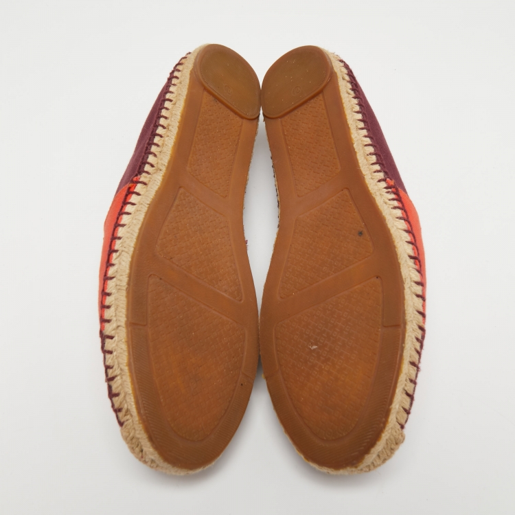 Pre Owned Tory Burch Tricolor Canvas and Leather Espadrille Flats Size 40.5