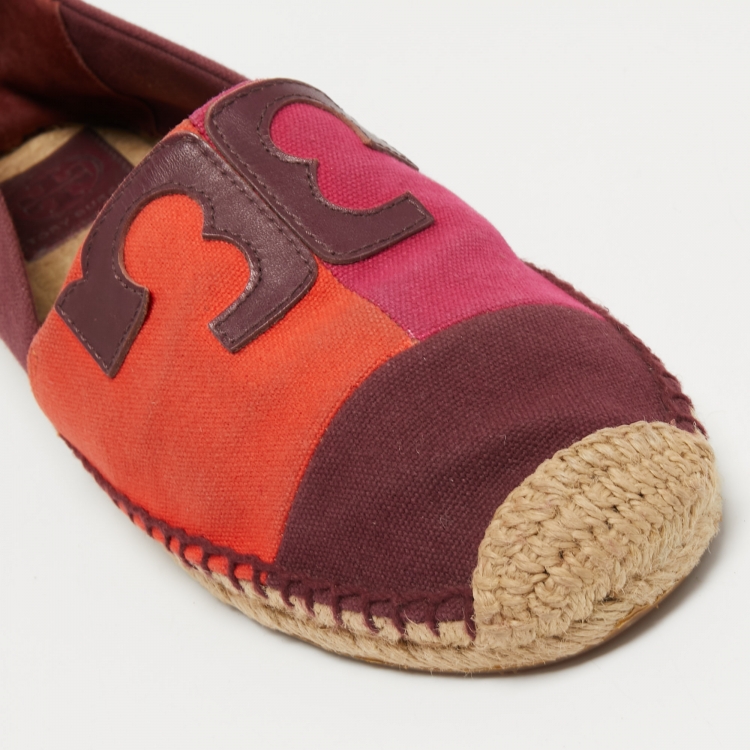 Pre Owned Tory Burch Tricolor Canvas and Leather Espadrille Flats Size 40.5