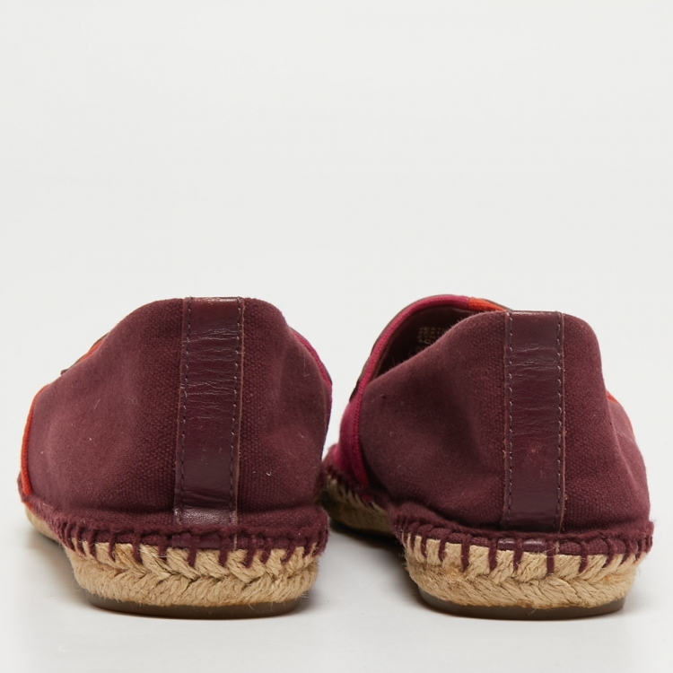 Pre Owned Tory Burch Tricolor Canvas and Leather Espadrille Flats Size 40.5