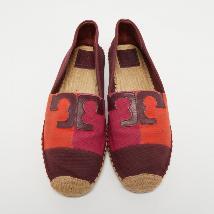 Pre Owned Tory Burch Tricolor Canvas and Leather Espadrille Flats Size 40.5