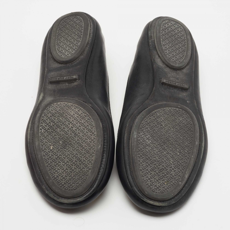 Pre Owned Tory Burch Black Leather Minnie Travel Ballet Flats Size 39.5