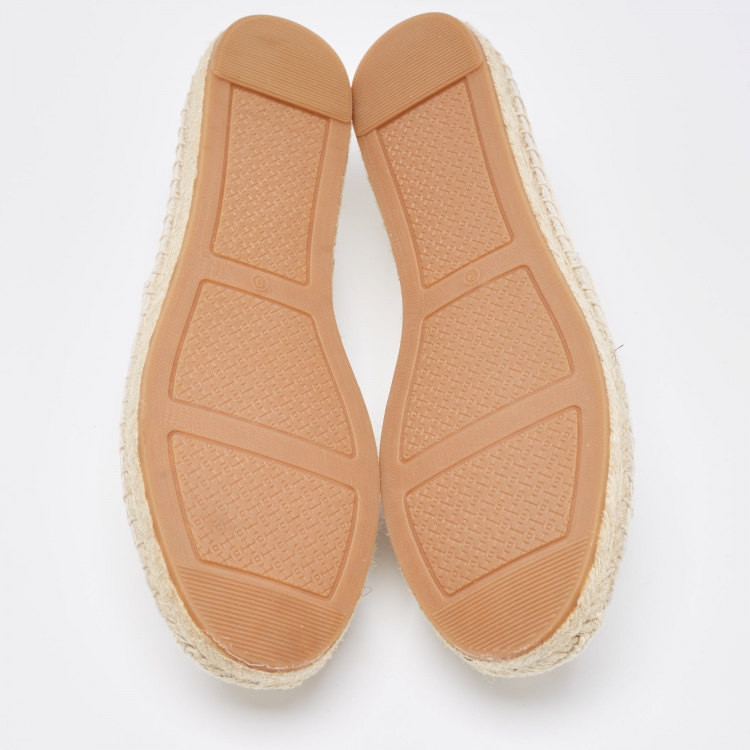 Pre Owned Tory Burch Cream Leather Slip On Espadrille Flats Size 39