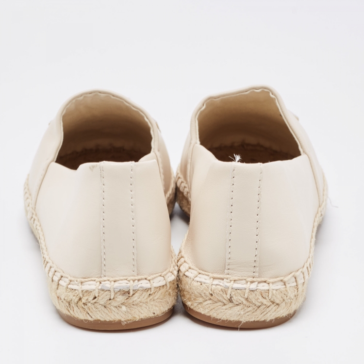 Pre Owned Tory Burch Cream Leather Slip On Espadrille Flats Size 39