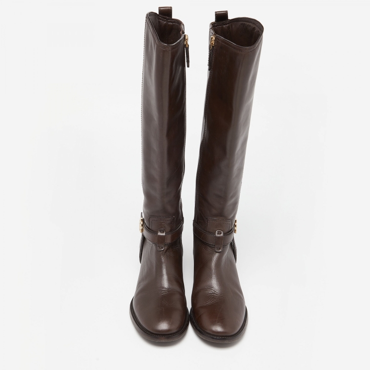 Pre Owned Tory Burch Brown Leather Mid Calf Boots Size 37