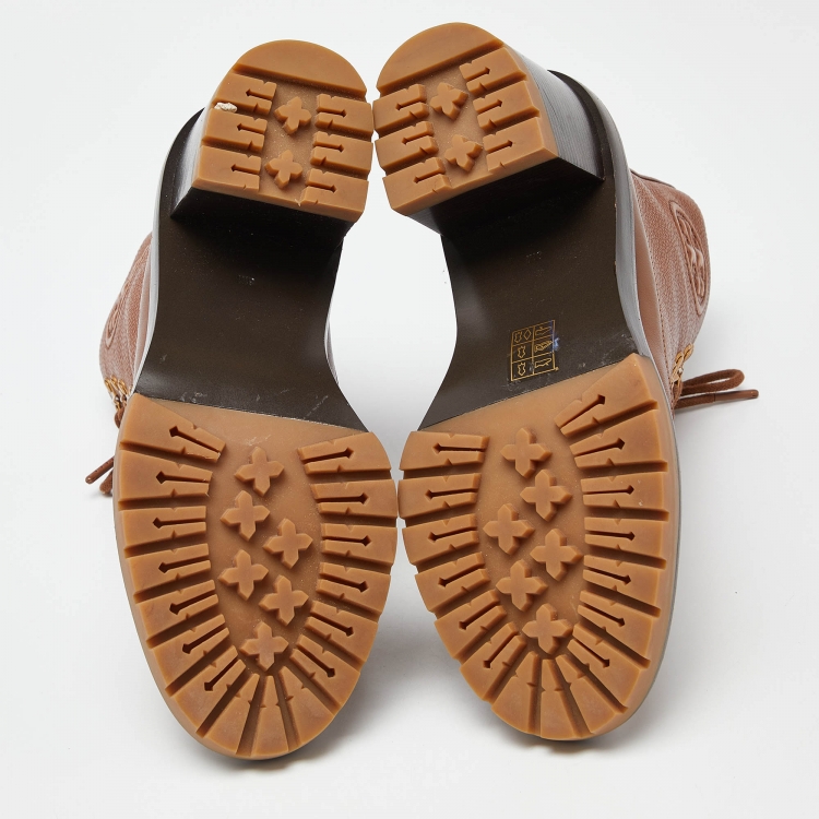 Pre Owned Tory Burch Brown Leather and Suede Block Heel Ankle Boots Size 38