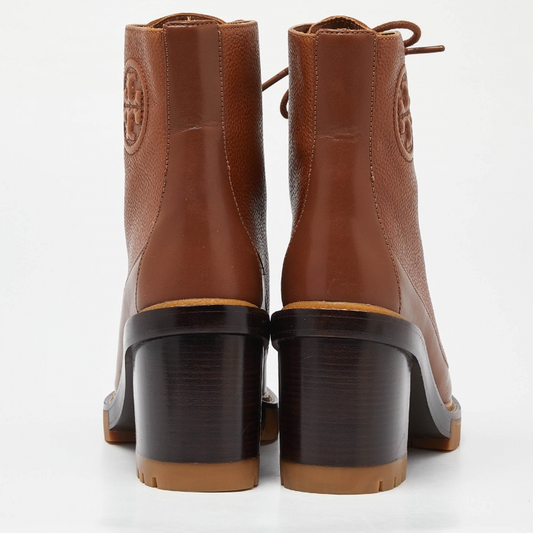 Pre Owned Tory Burch Brown Leather and Suede Block Heel Ankle Boots Size 38
