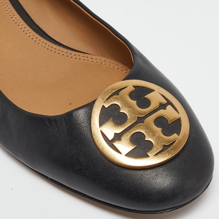 Pre Owned Tory Burch Black Leather Benton Ballet Flats Size 40